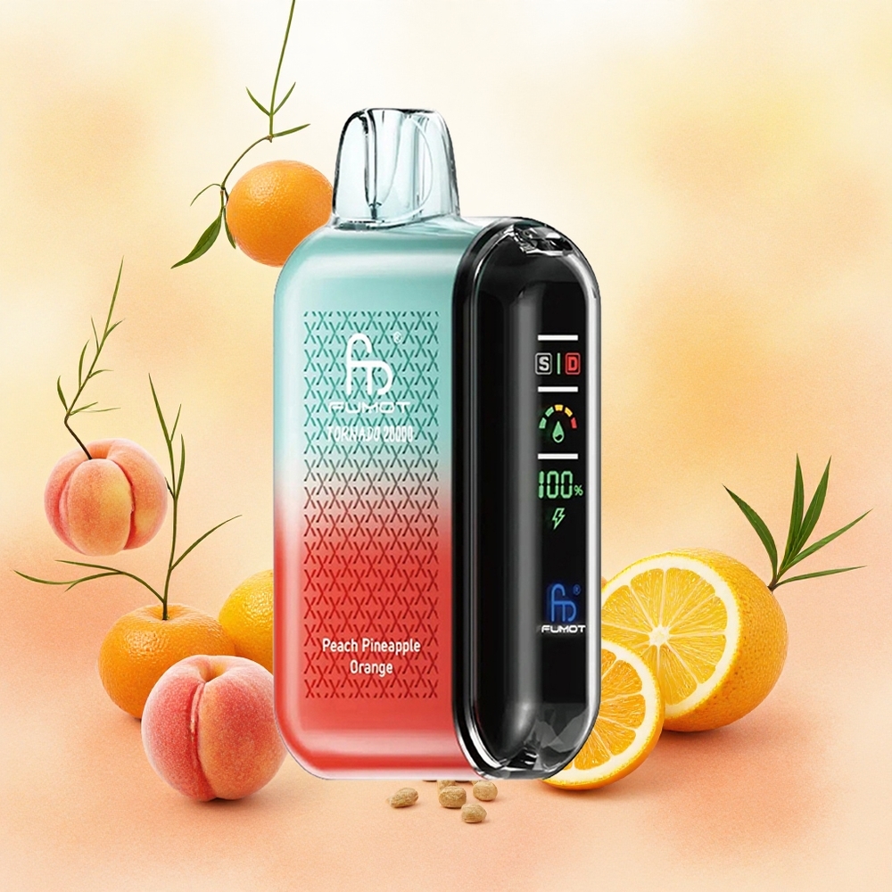 Fumot Tornado 20000 Puffs Vape Disposable Pêssego Abacaxi Laranja com Bateria Recarregável 850mAh e atacado brasileiro