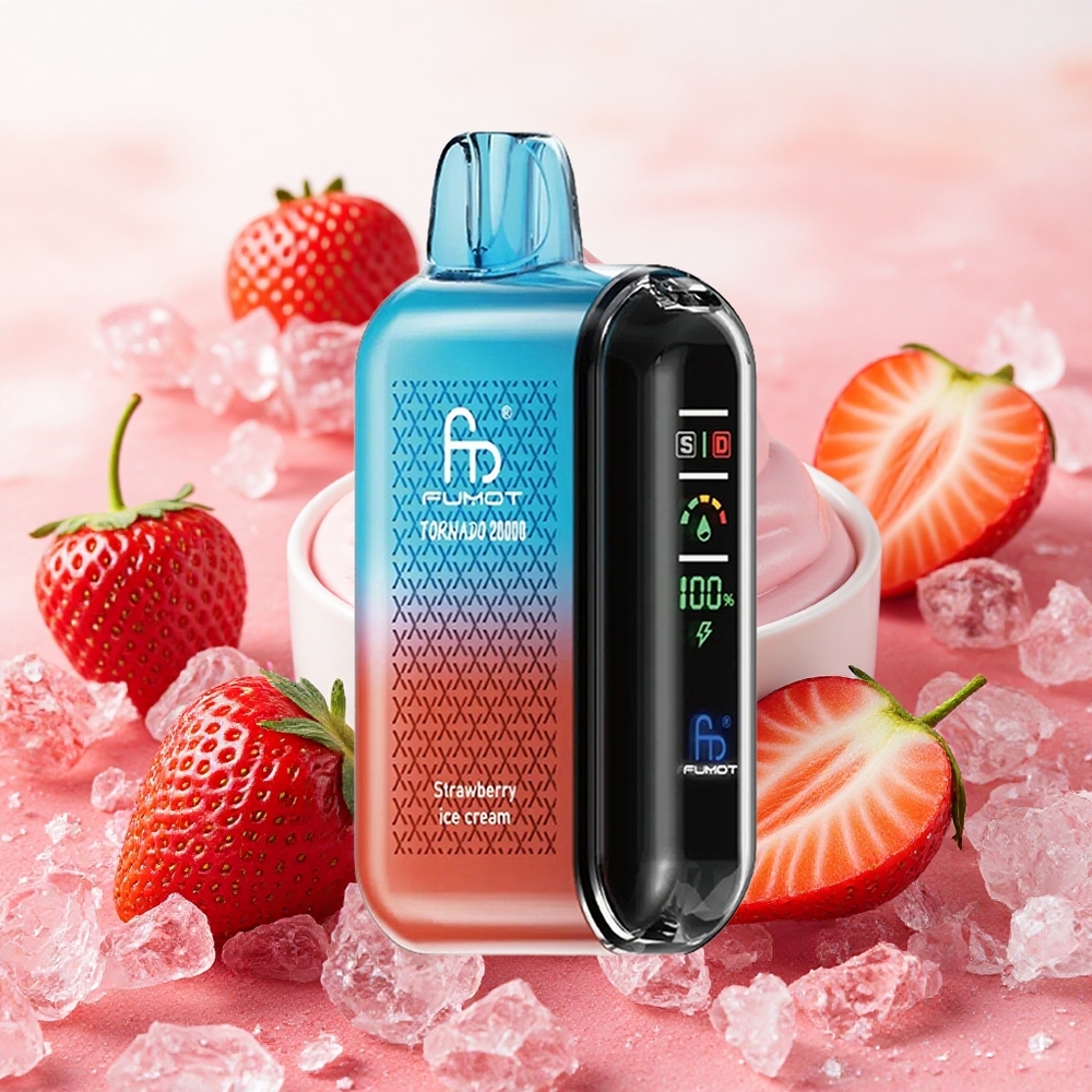 Fumot Tornado 20000 Puffs Vaporizador Descartável Morango Sorvete com Bateria Recarregável 850mAh e atacado brasileiro