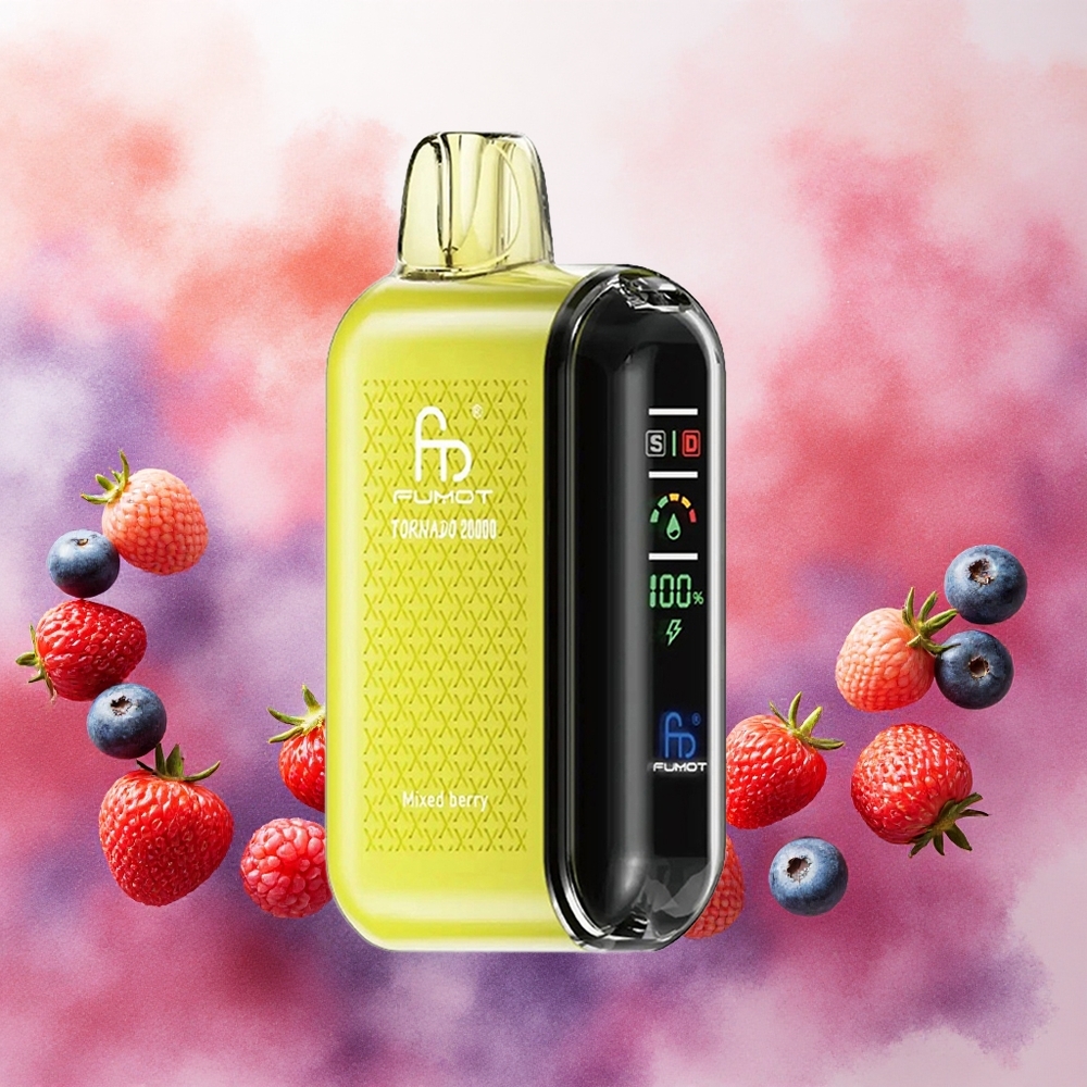 Fumot Tornado 20000 Puffs Vaporizador Descartável com Bateria Recarregável 850mAh e Mistura de Frutas Vermelhas - Atacado Brasileiro