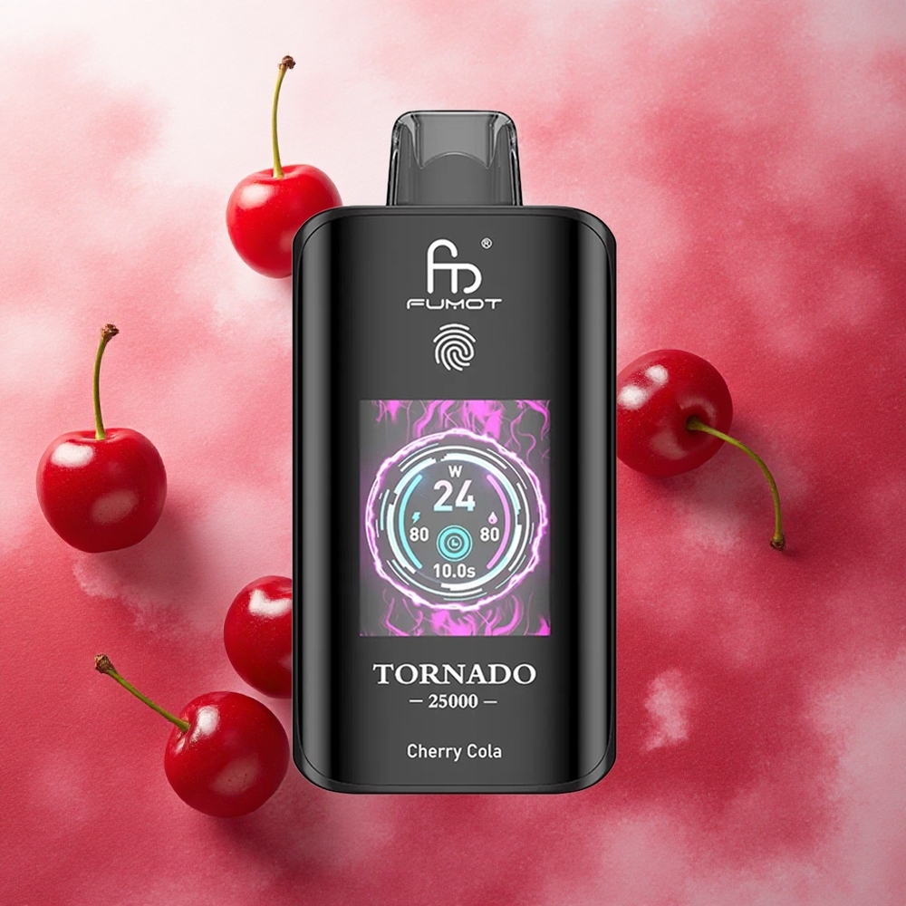 Fumot Tornado 25000 Puffs Vape Descarga Cereja-Cola com Bateria Recarregável 700mAh e Tela HD atacado brasileiro