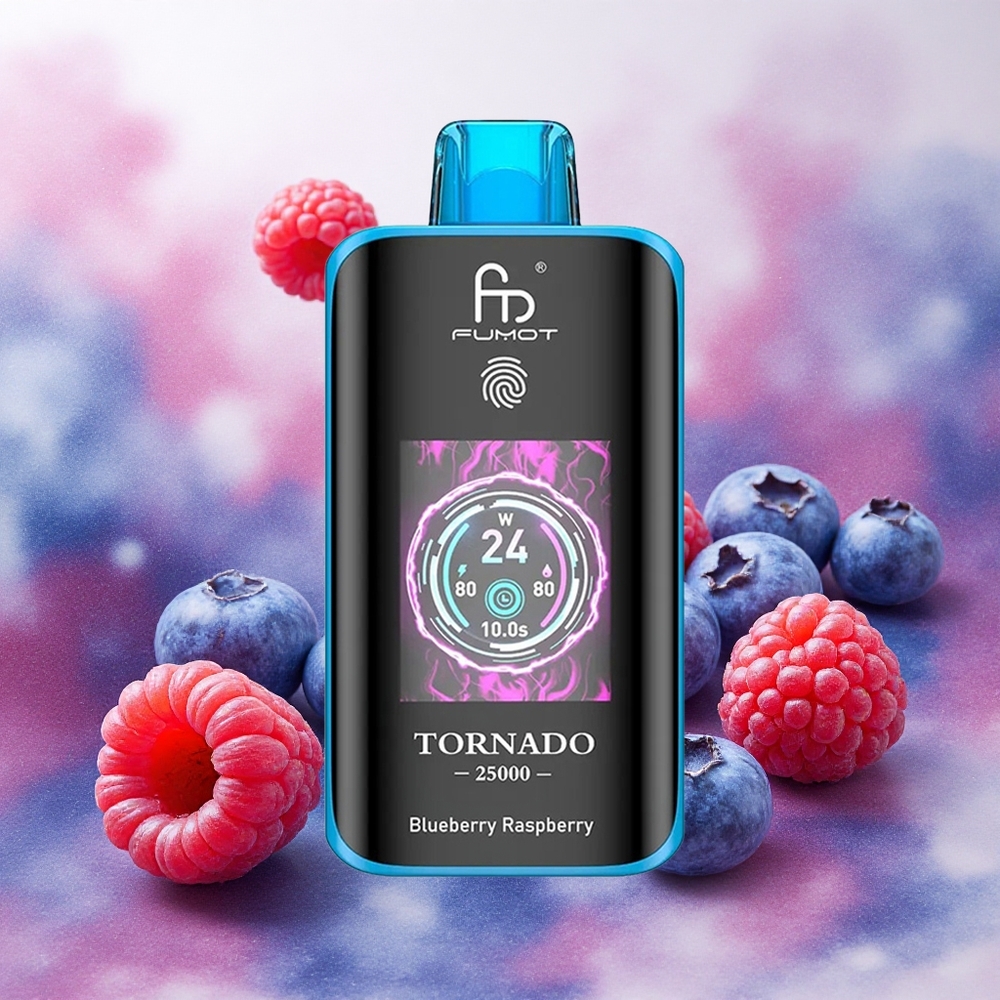 Fumot Tornado 25000 Puffs Vape Descartável Mirtilo Framboesa com Bateria Recarregável 700mAh e Tela HD - Atacado Brasileiro