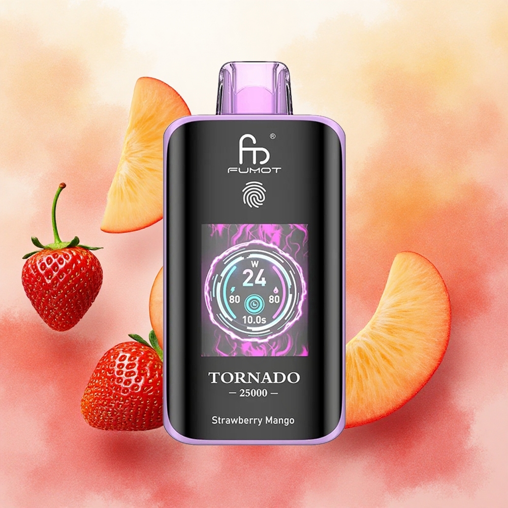 Fumot Tornado 25000 Puffs Vape Descartável Morango Manga com Bateria Recarregável 700mAh e Tela HD - atacado brasileiro