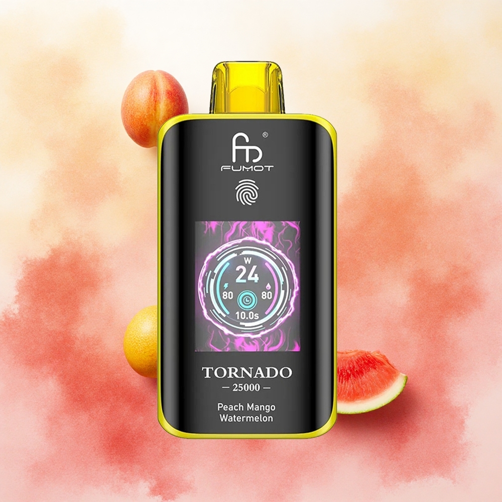 Fumot Tornado 25000 Puffs Vape Descarteável Pêssego Manga Melancia com Bateria Recarregável 700mAh e Tela HD atacado brasileiro