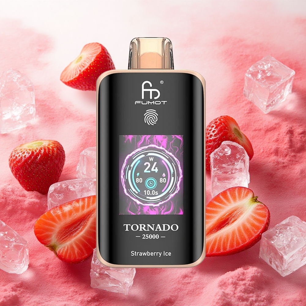 Fumot Tornado 25000 Puffs Vape Descongelante de Morango com Bateria Recarregável 700mAh e Tela HD atacado brasileiro