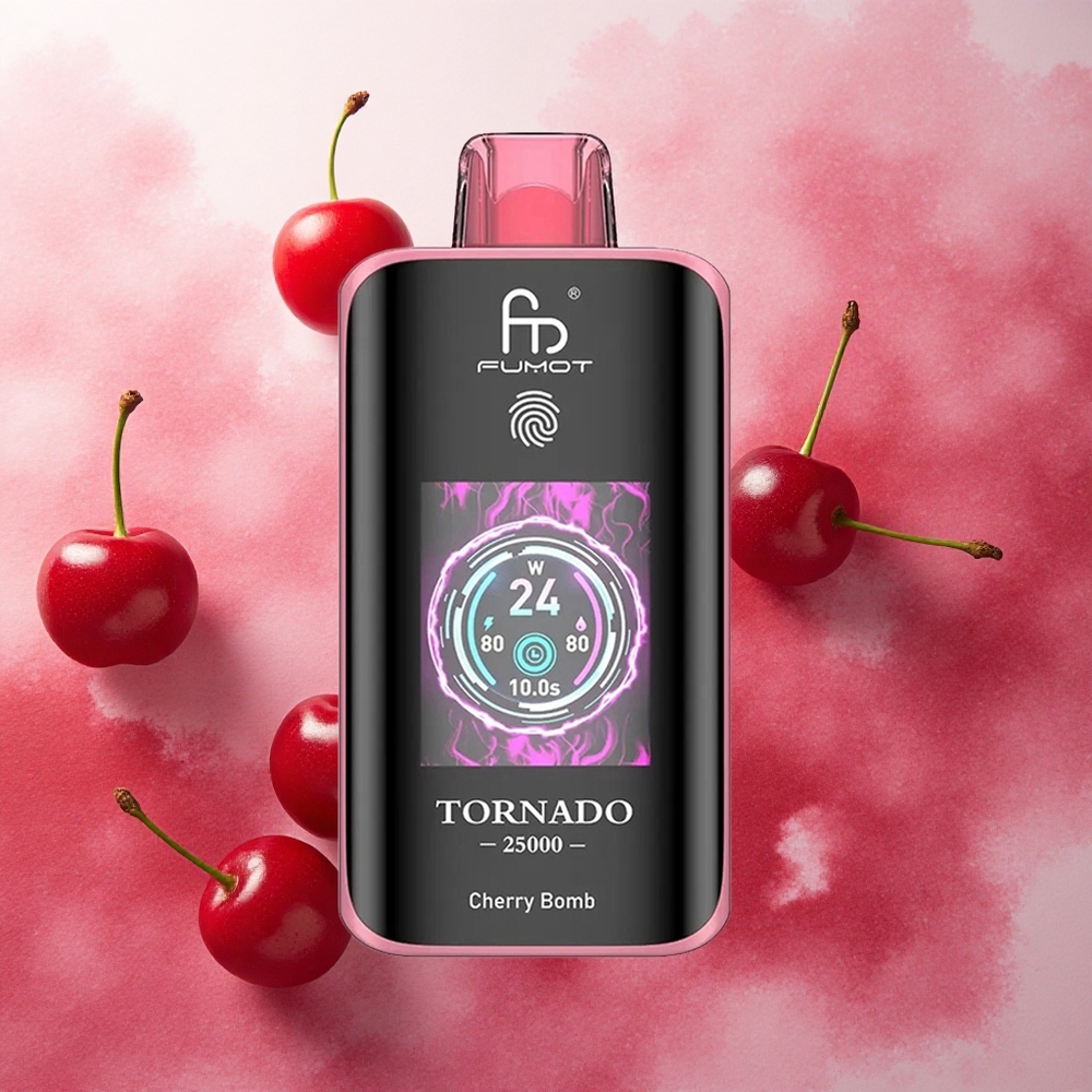 Fumot Tornado 25000 Puffs Vape Disposável Cereja Explosiva com Bateria Recarregável 700mAh e Tela HD atacado brasileiro