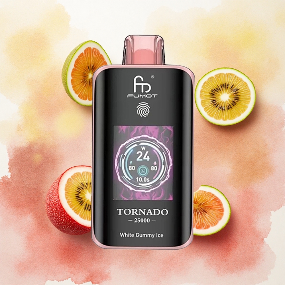 Fumot Tornado 25000 Puffs Vaporizador Descartável Kiwi Maracujá Goiaba com Bateria Recarregável 700mAh e Tela HD atacado brasileiro