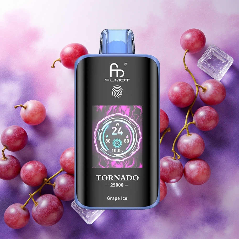 Fumot Tornado 25000 Puffs Vaporizador Descartável Uva Gelo com Bateria Recarregável 700mAh e Tela HD atacado brasileiro