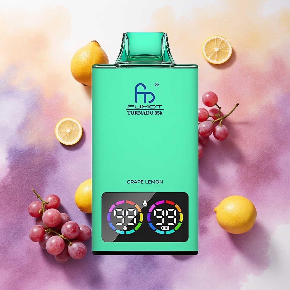 Fumot Tornado 35000 Atacado Brasileiro Com Coil Duplo Mesh e Indicador de E-líquido Uva Limão