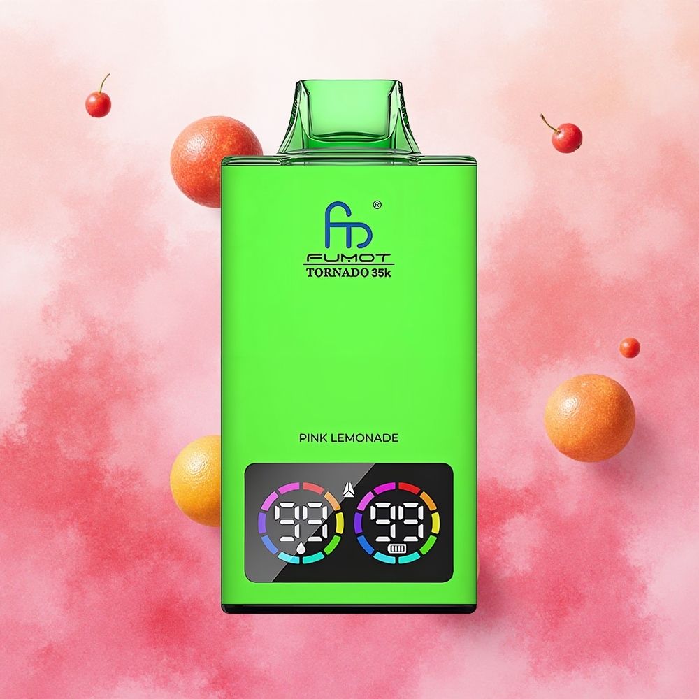 Fumot Tornado 35000 Vape Descartável Limão Rosa com Bobina Dupla Mesh e Indicador de E-líquido atacado brasileiro